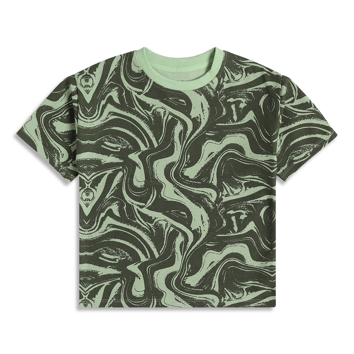 Boys Green Abstract Printed Cotton T-Shirt Regular Fit Casual Kids T-Shirt
