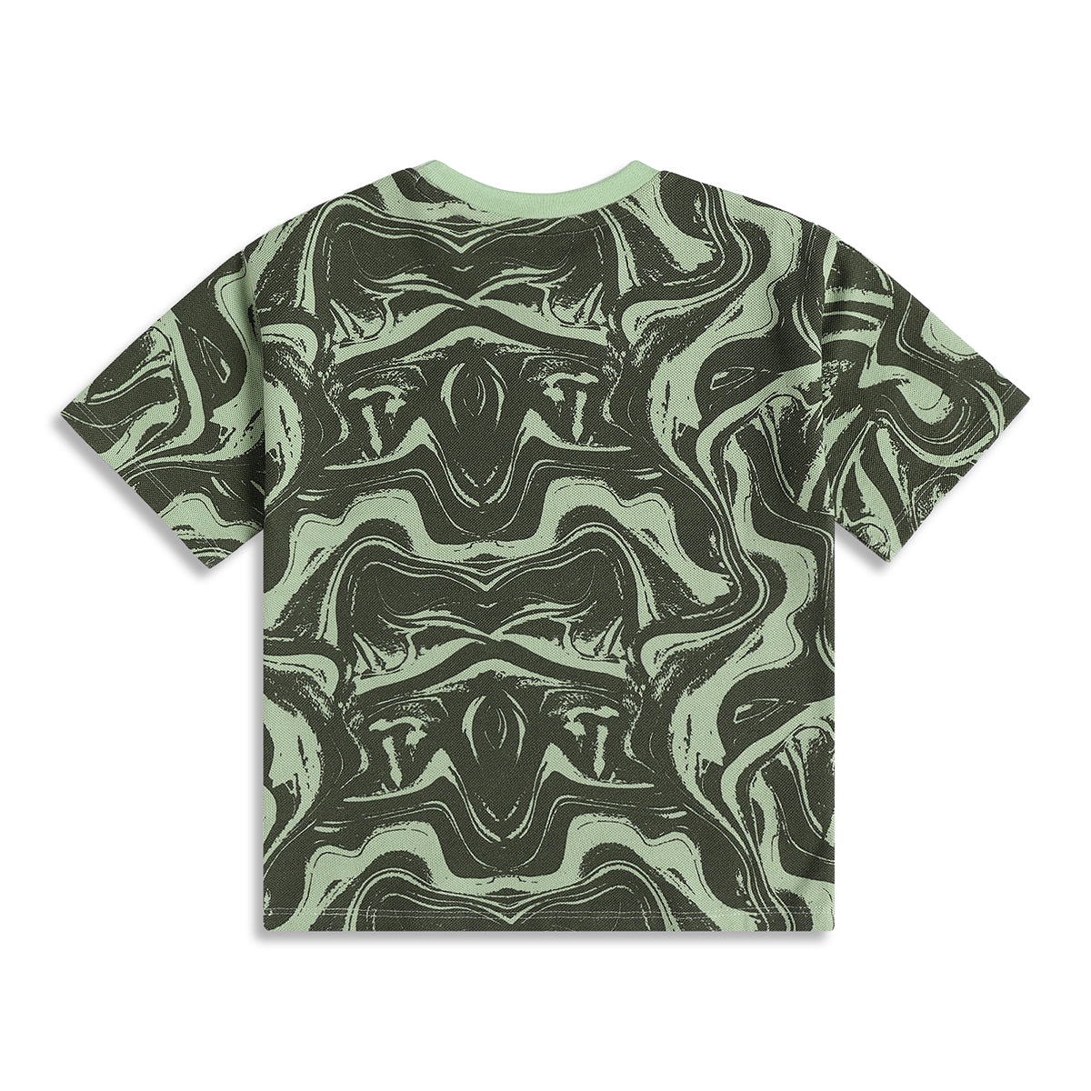 Boys Green Abstract Printed Cotton T-Shirt Regular Fit Casual Kids T-Shirt