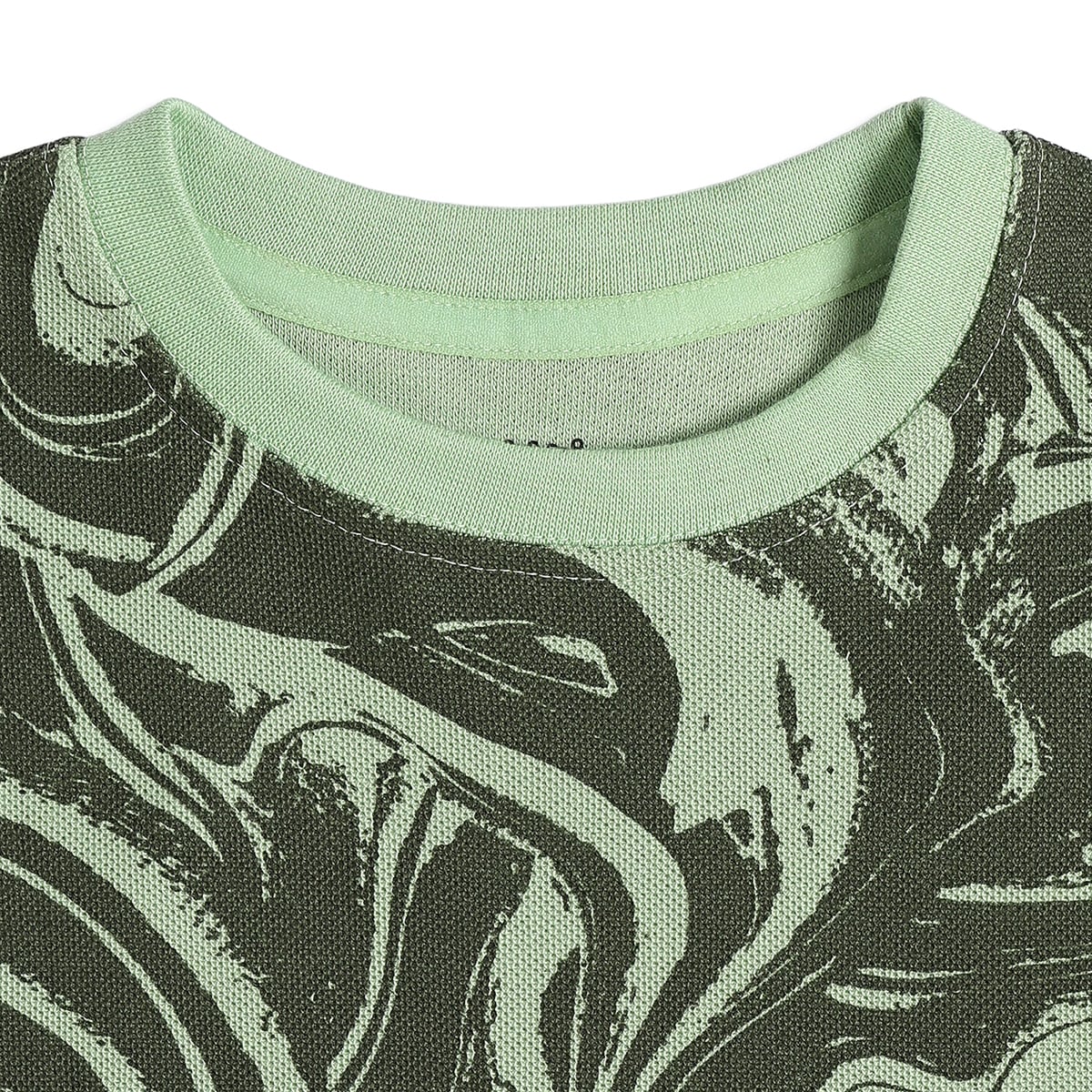 Boys Green Abstract Printed Cotton T-Shirt Regular Fit Casual Kids T-Shirt