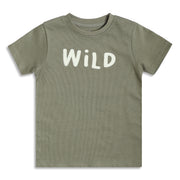 Boys Textured Half Sleeves T-Shirt With Typography Print, Olive Green