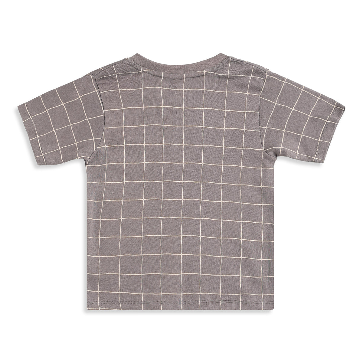 Boys Grey Checked Henley Neck T-Shirt Regular Fit Casual Cotton T-Shirt