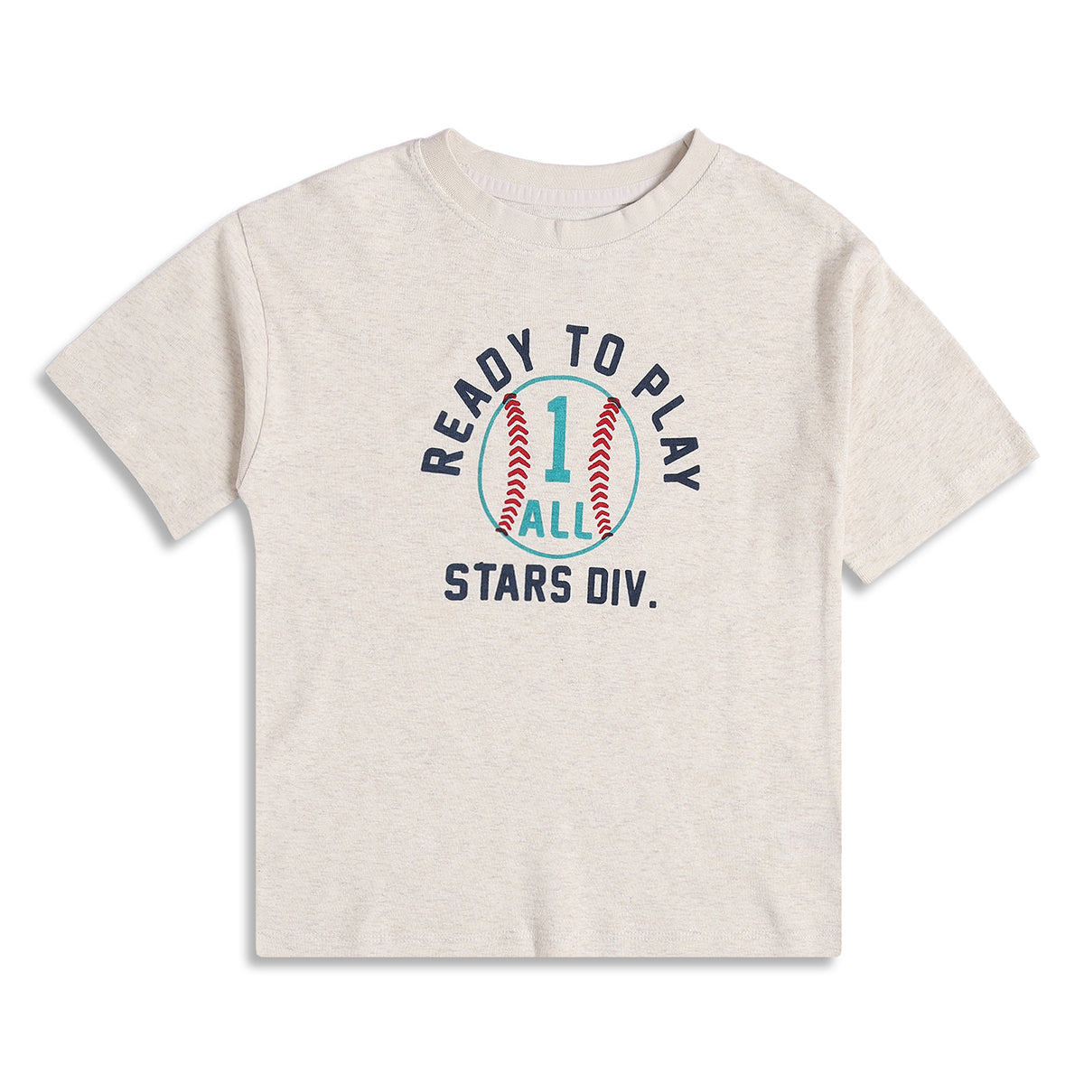 Boys Beige Typography Printed Cotton T-Shirt Regular Fit Casual Kids T-Shirt