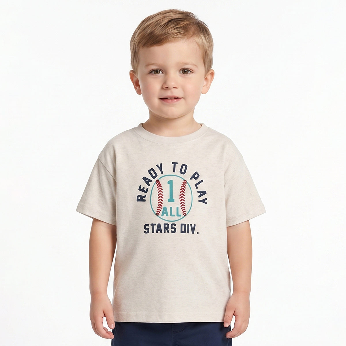 Boys Beige Typography Printed Cotton T-Shirt Regular Fit Casual Kids T-Shirt