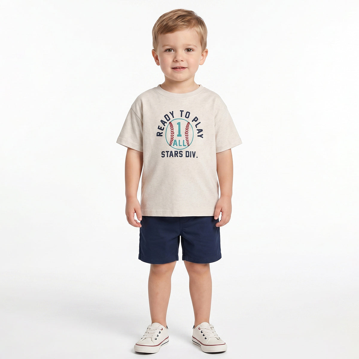 Boys Beige Typography Printed Cotton T-Shirt Regular Fit Casual Kids T-Shirt