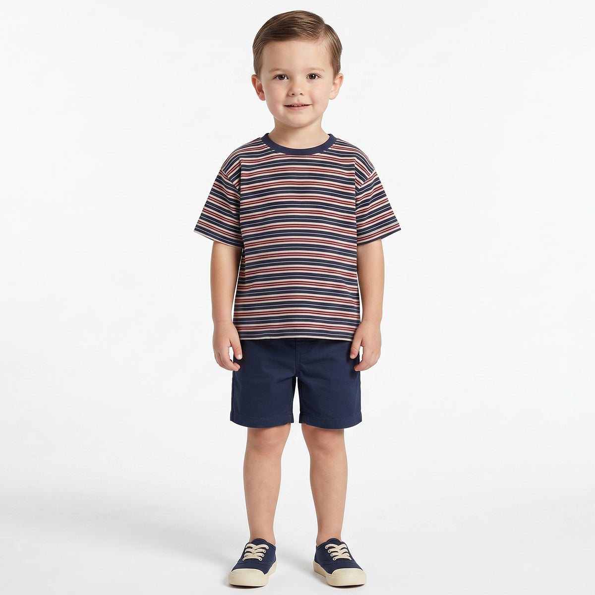 Baby Boys Navy Blue Red And White Cotton T-Shirt Regular Fit Casual Kids T-Shirt