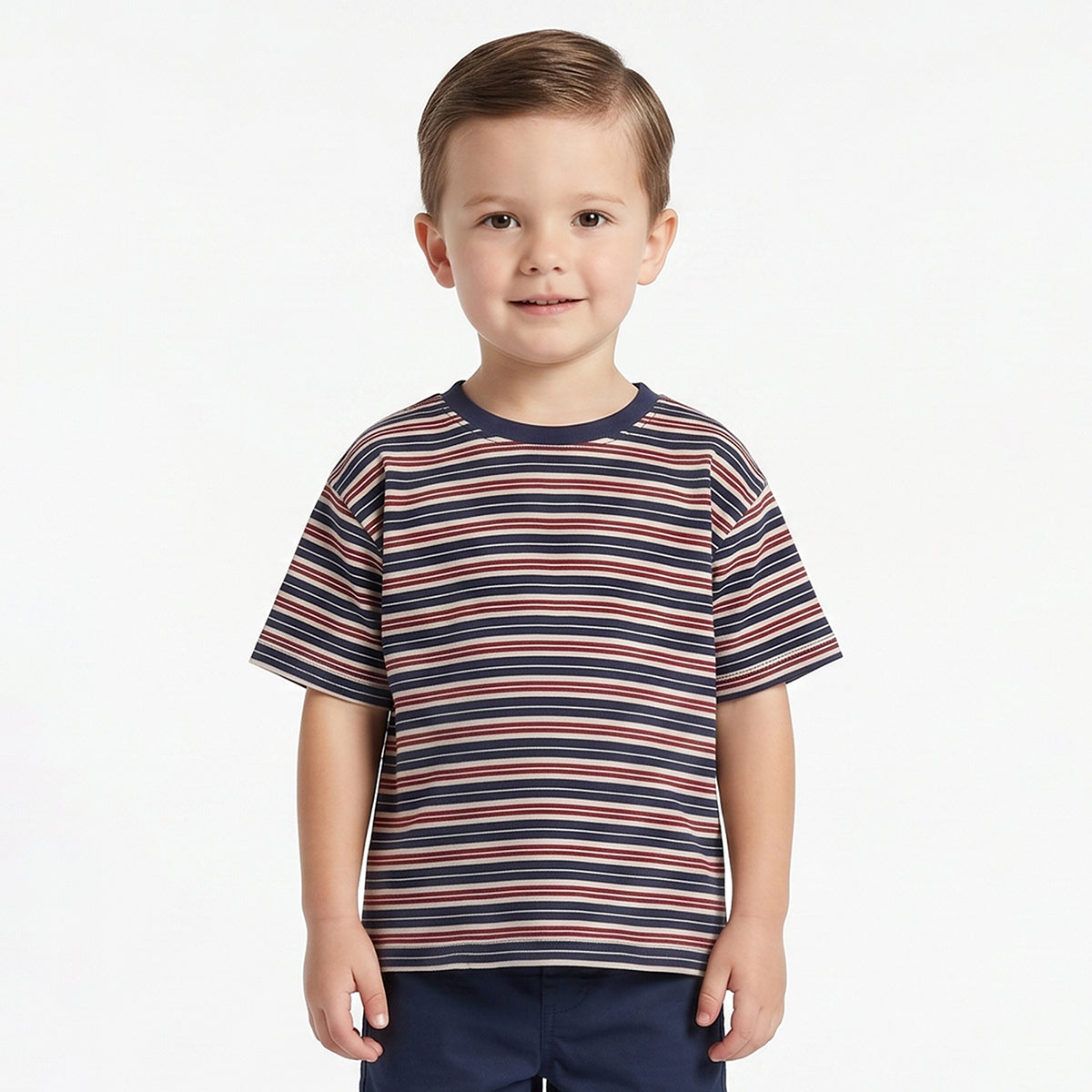 Baby Boys Navy Blue Red And White Cotton T-Shirt Regular Fit Casual Kids T-Shirt