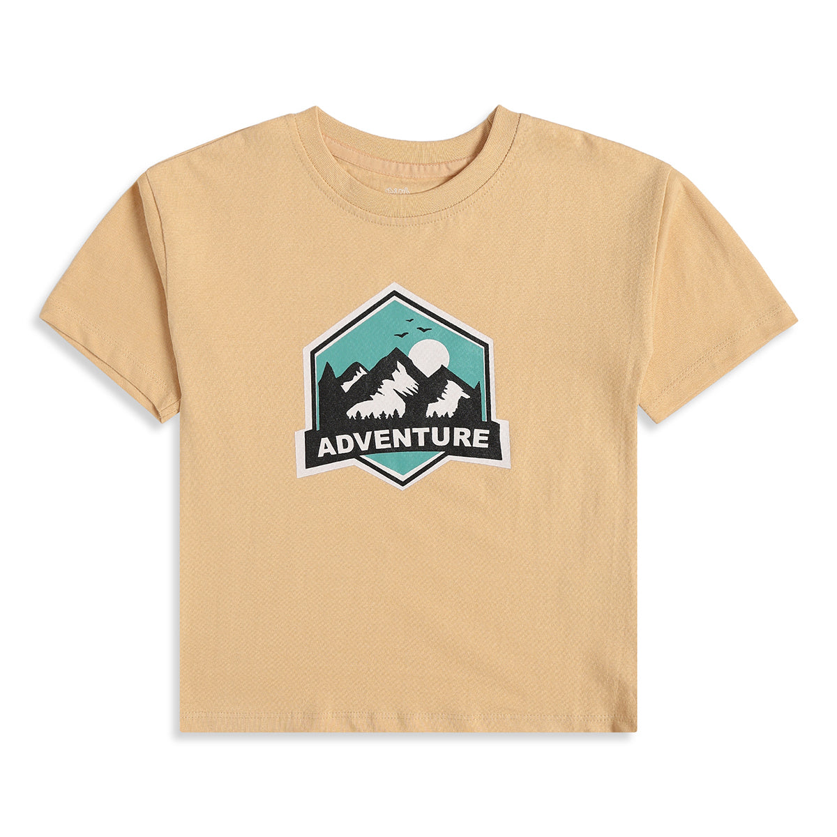 Baby Boys Beige Adventure Graphic T-Shirt Regular Fit Casual Kids T-Shirt