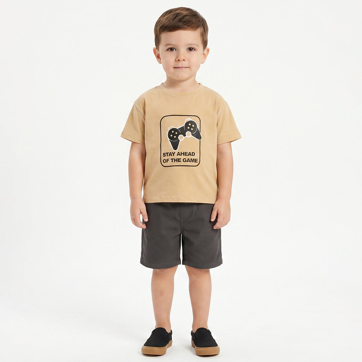 Baby Boys Beige Gaming Graphic T-Shirt Regular Fit Casual Kids T-Shirt
