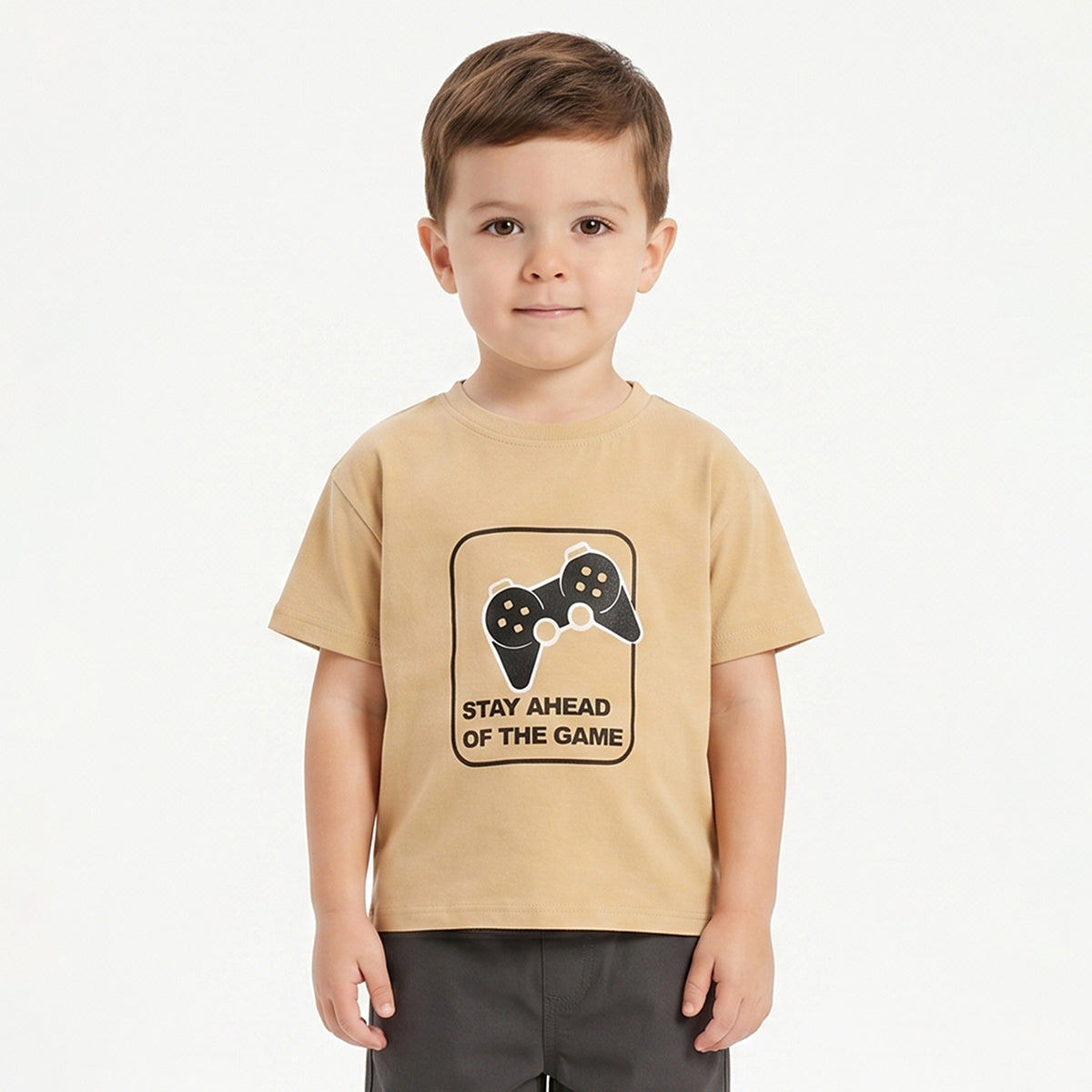 Baby Boys Beige Gaming Graphic T-Shirt Regular Fit Casual Kids T-Shirt