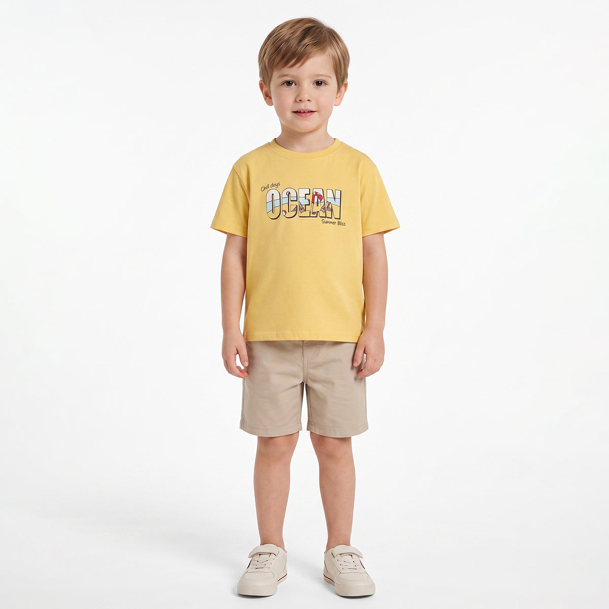 Baby Boys Yellow Cotton Printed T-Shirt Regular Fit Casual Wear