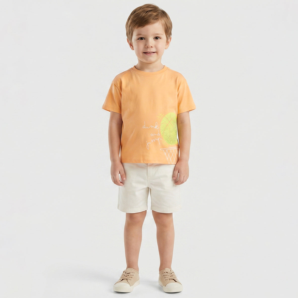 Baby Boys Orange Basketball Graphic Print T-Shirt Regular Fit Casual Kids T-Shirt