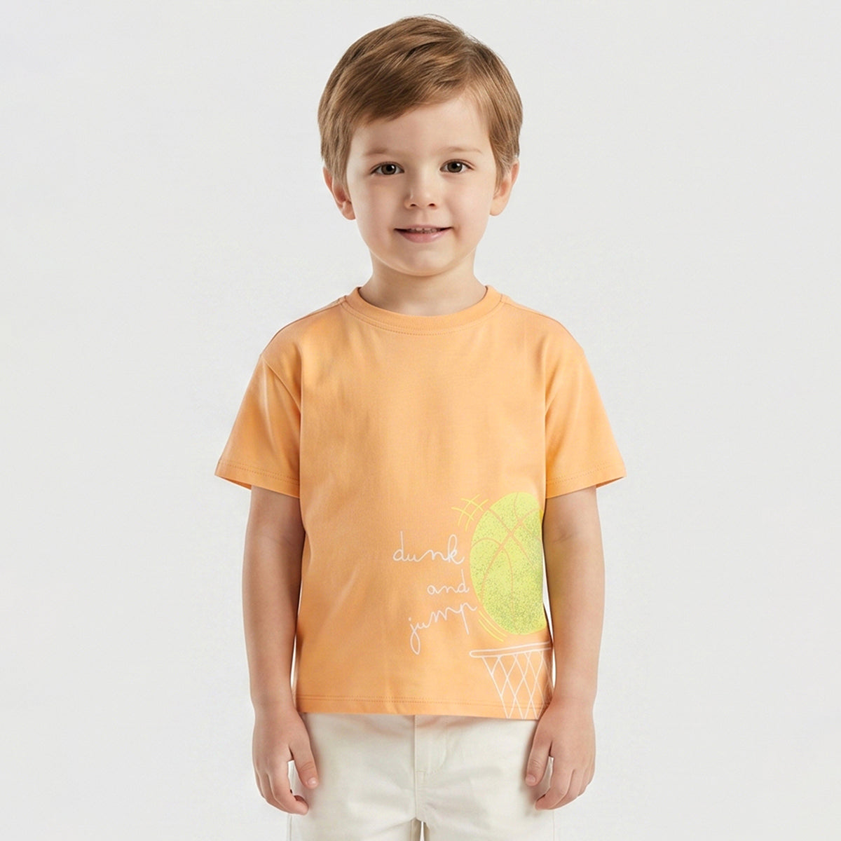 Baby Boys Orange Basketball Graphic Print T-Shirt Regular Fit Casual Kids T-Shirt