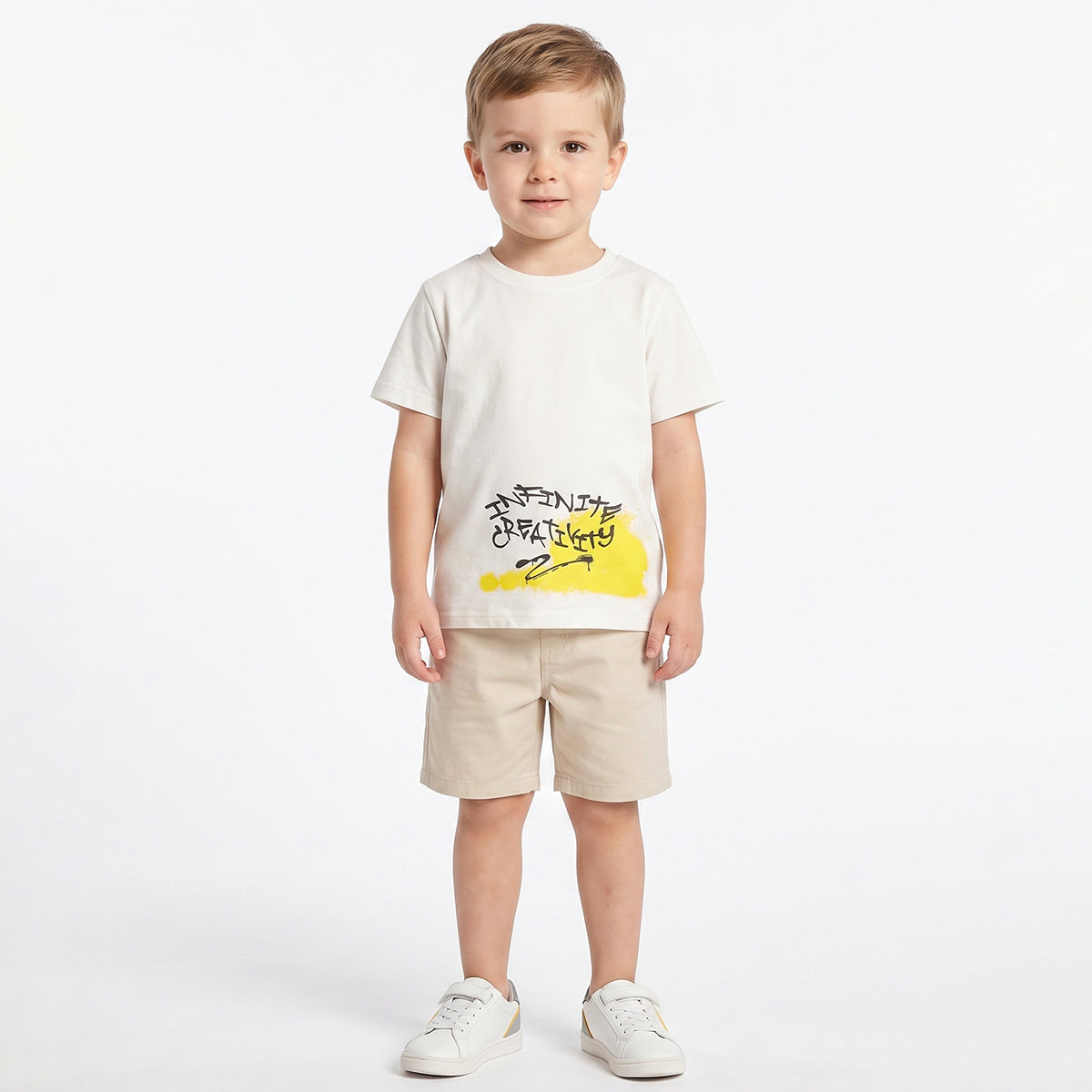 Baby Boys Off White Cotton Graphic T-Shirt Regular Fit Casual Kids T-Shirt