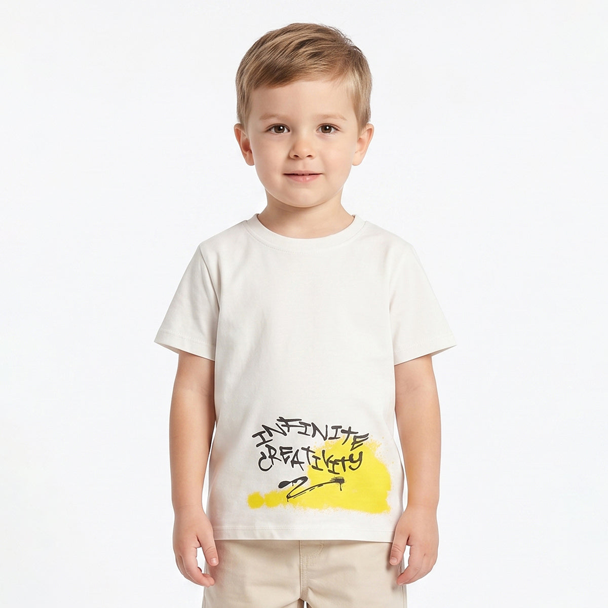 Baby Boys Off White Cotton Graphic T-Shirt Regular Fit Casual Kids T-Shirt