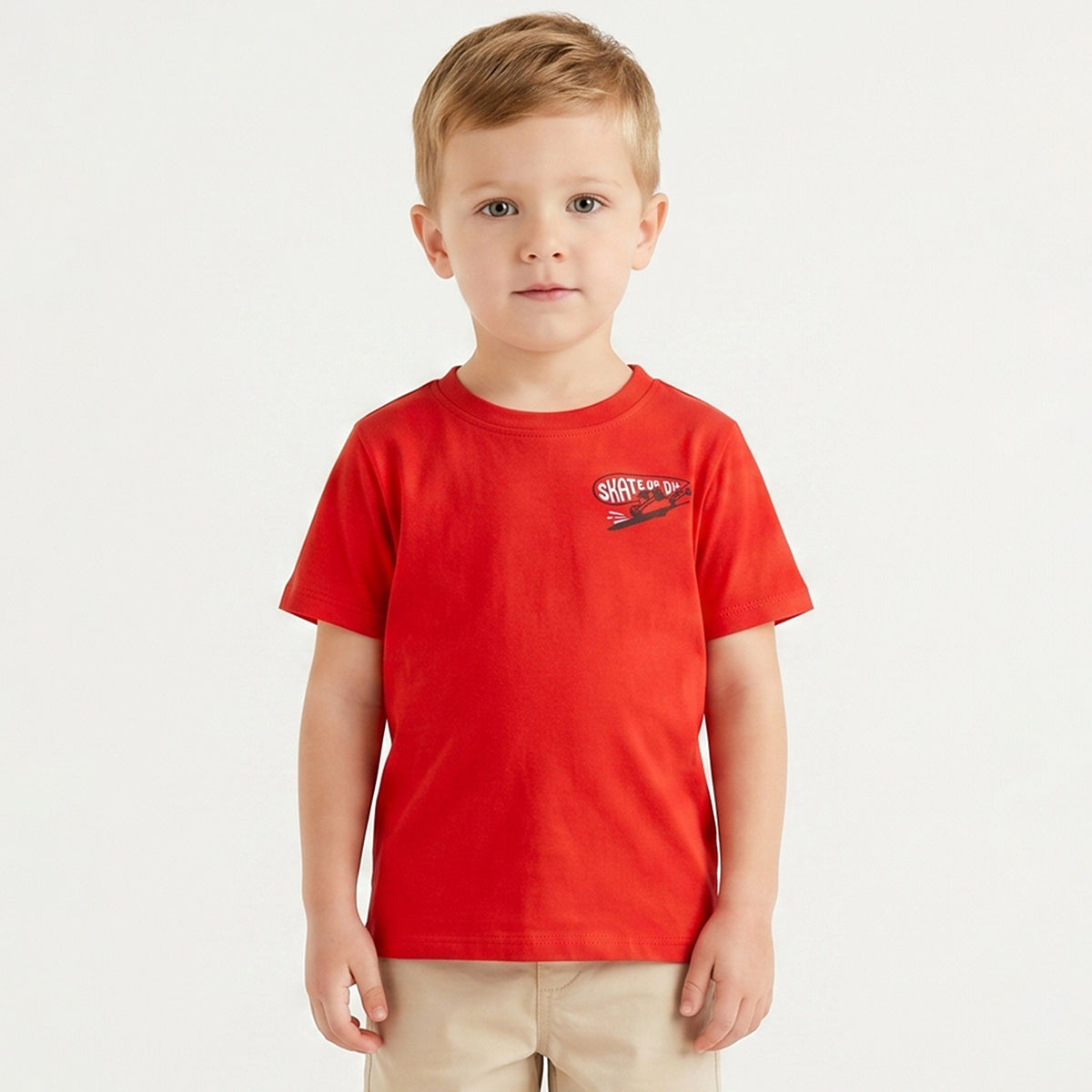 Baby Boys Red Skate Graphic Print T-Shirt Regular Fit Casual Kids T-Shirt