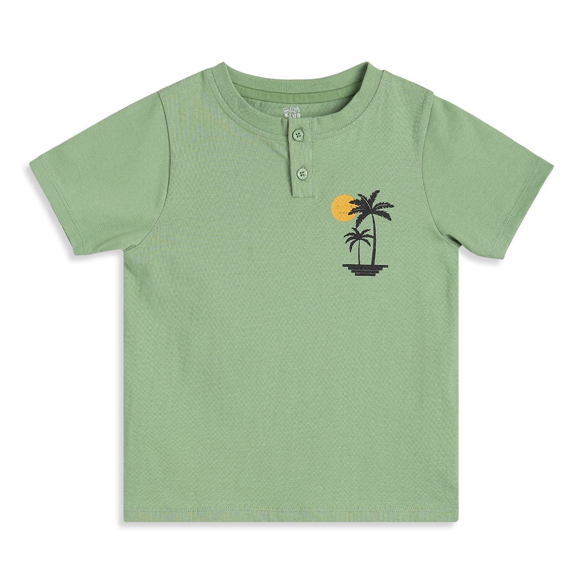 Baby Boys Green Cotton Palm Tree Graphic Print Henley T-Shirt Regular Fit Casual Wear