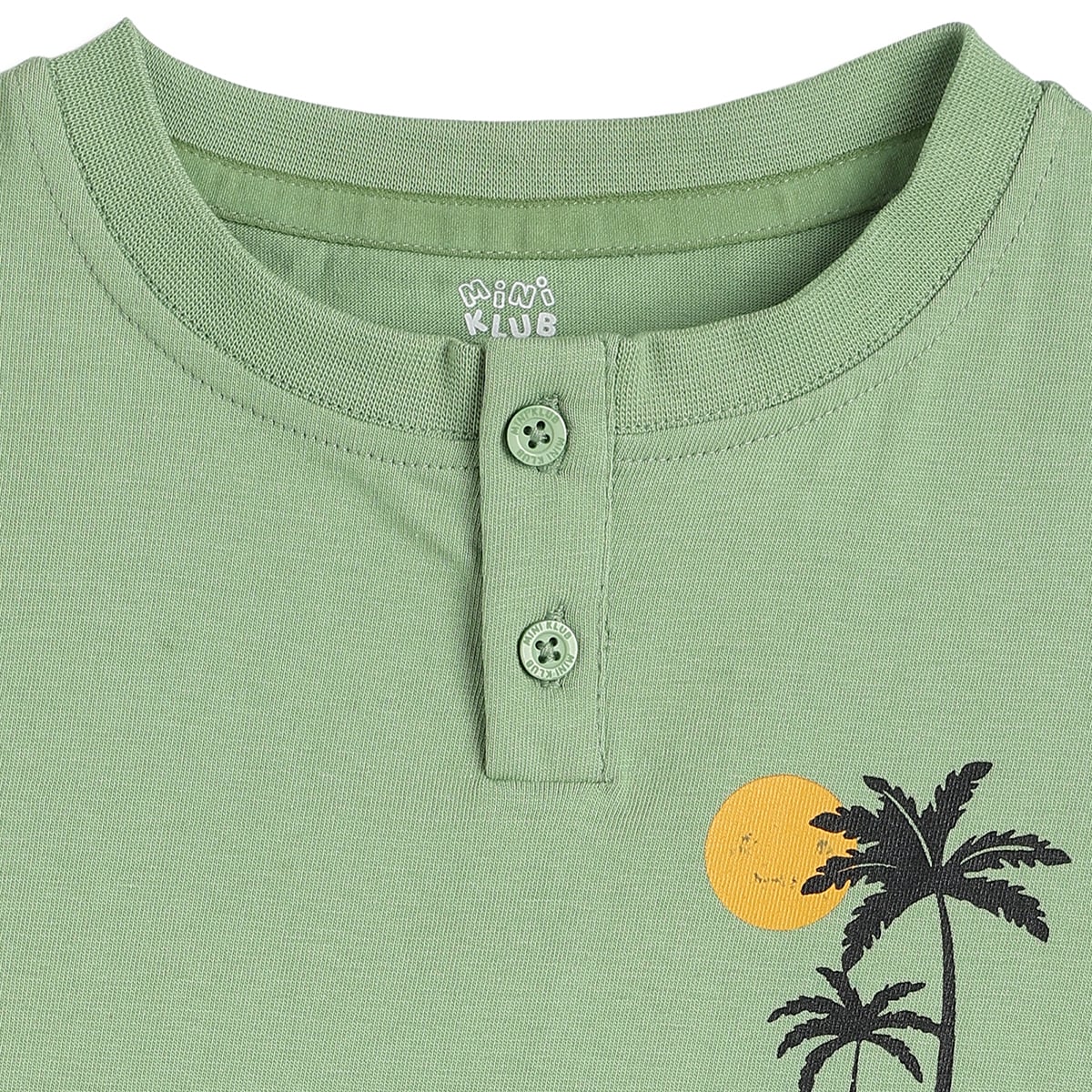 Baby Boys Green Cotton Palm Tree Graphic Print Henley T-Shirt Regular Fit Casual Wear