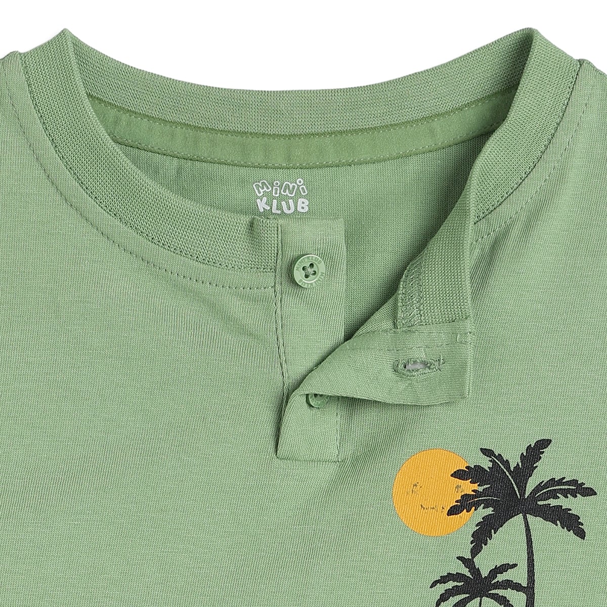Baby Boys Green Cotton Palm Tree Graphic Print Henley T-Shirt Regular Fit Casual Wear