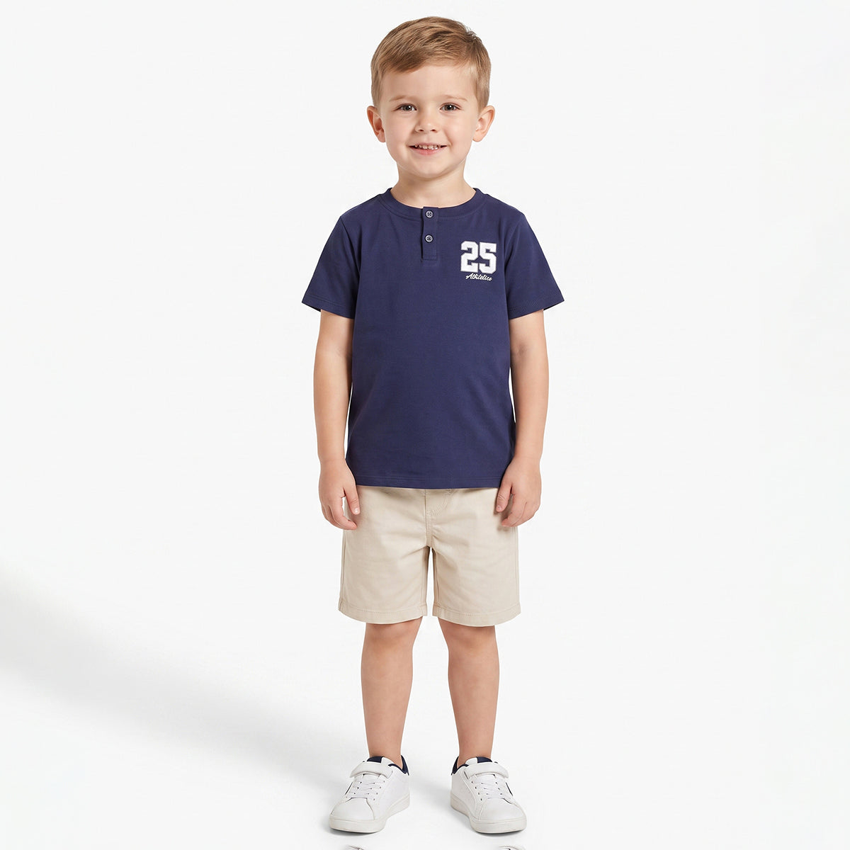 Baby Boys Navy Blue Cotton Printed Henley T-Shirt Regular Fit Casual Wear