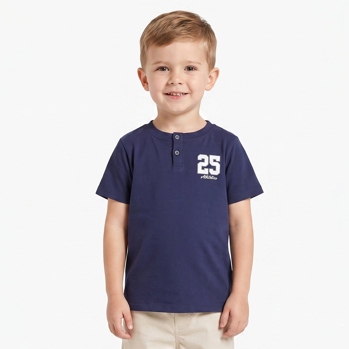 Baby Boys Navy Blue Cotton Printed Henley T-Shirt Regular Fit Casual Wear