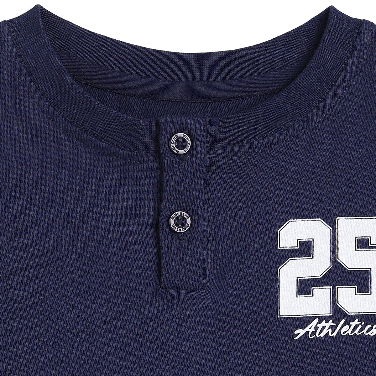 Baby Boys Navy Blue Cotton Printed Henley T-Shirt Regular Fit Casual Wear