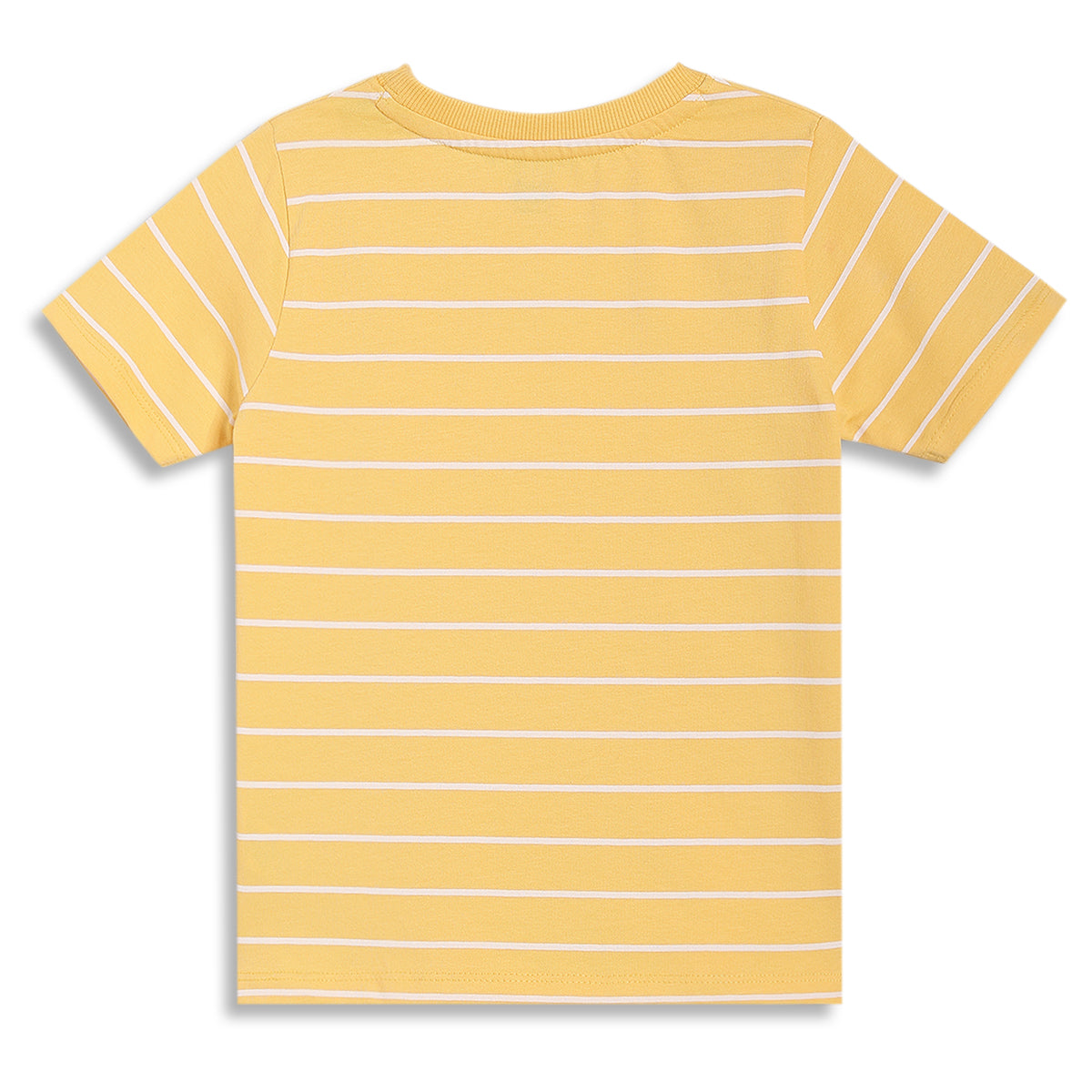Boys Striped Knit T-Shirt with “Dude” Placement Print, Yellow