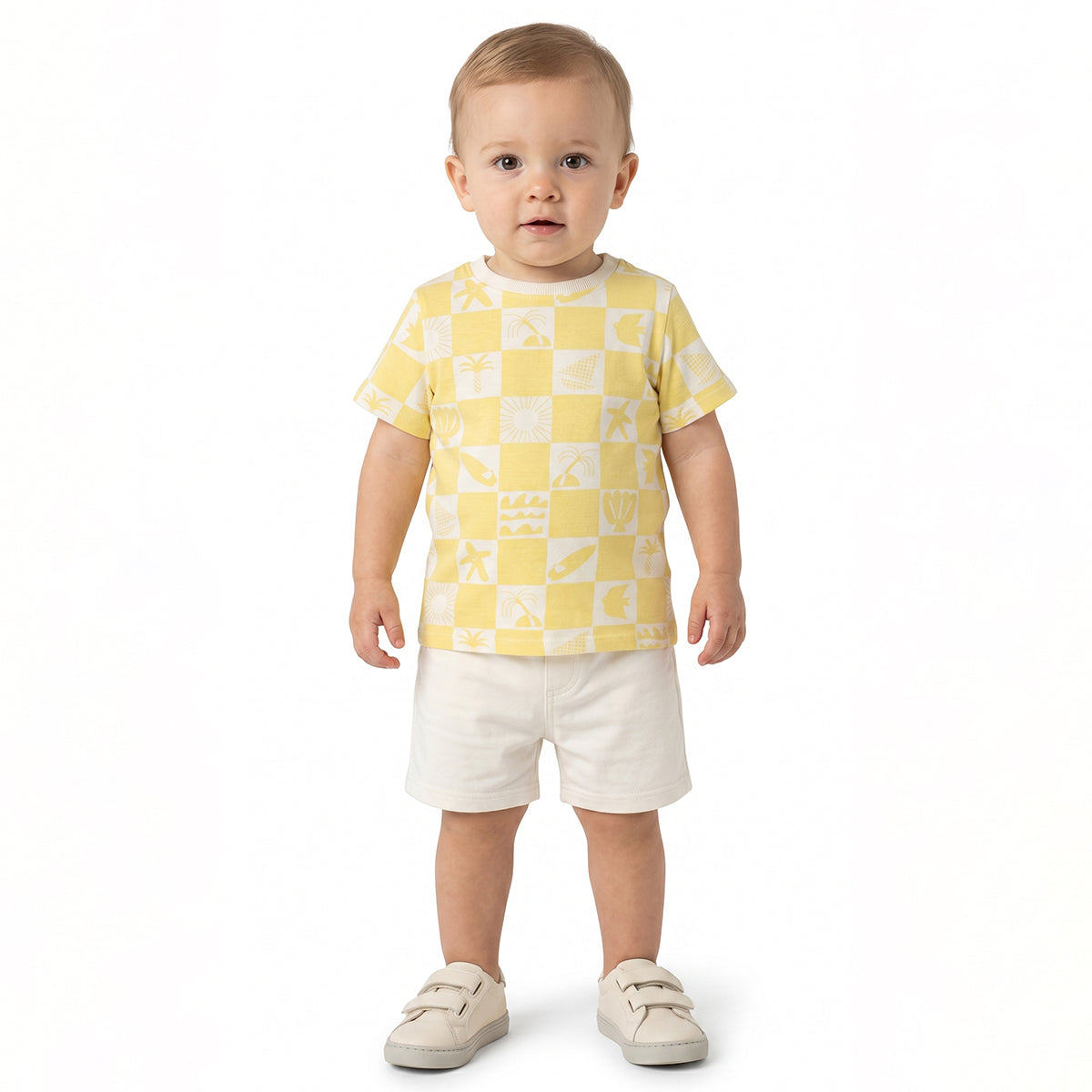 Boys Sea Life Printed T-Shirt, Yellow and White