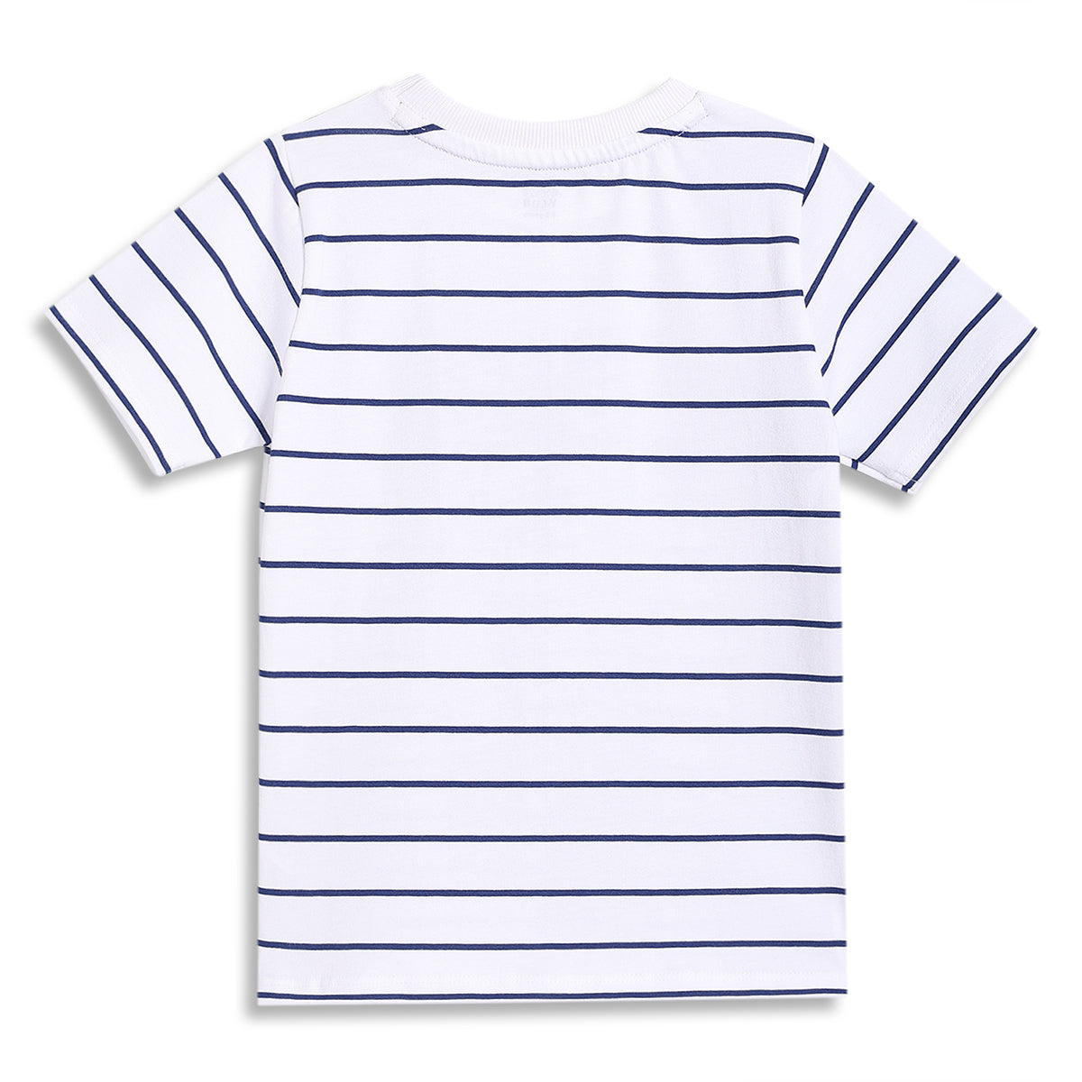 Boys Striped Knit T-Shirt with ‘Cool’ Placement Print, White and Navy
