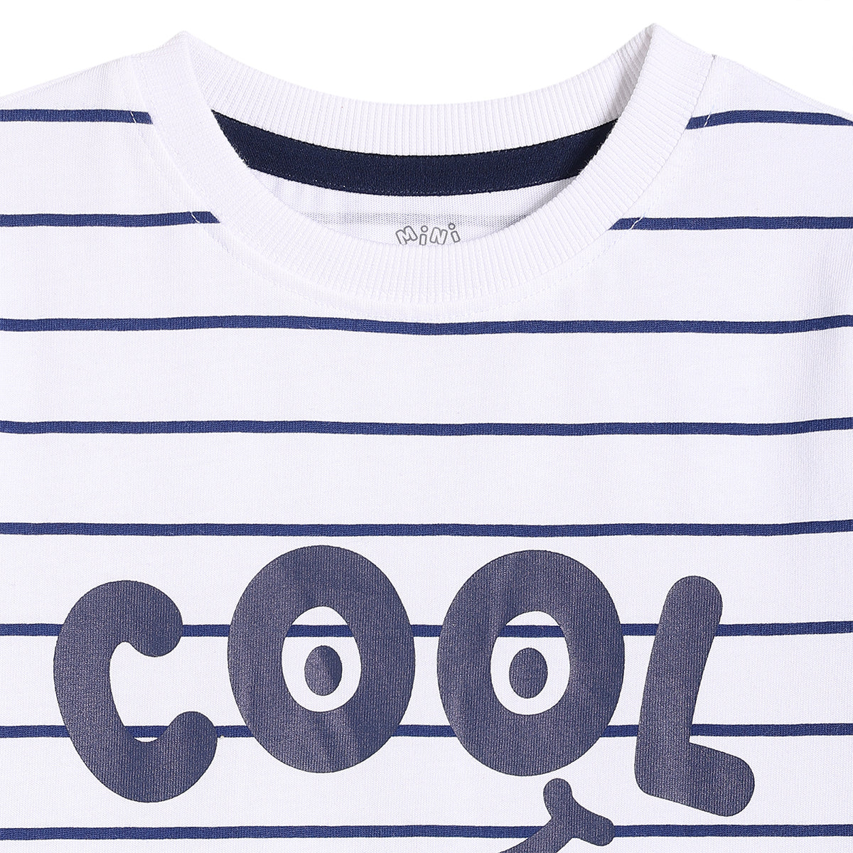 Boys Striped Knit T-Shirt with ‘Cool’ Placement Print, White and Navy