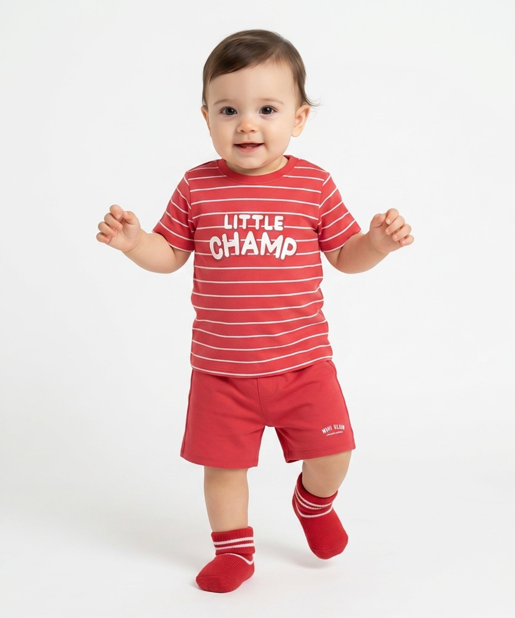 Kids Boys Striped T-Shirt with Slogan Print, Red and White
