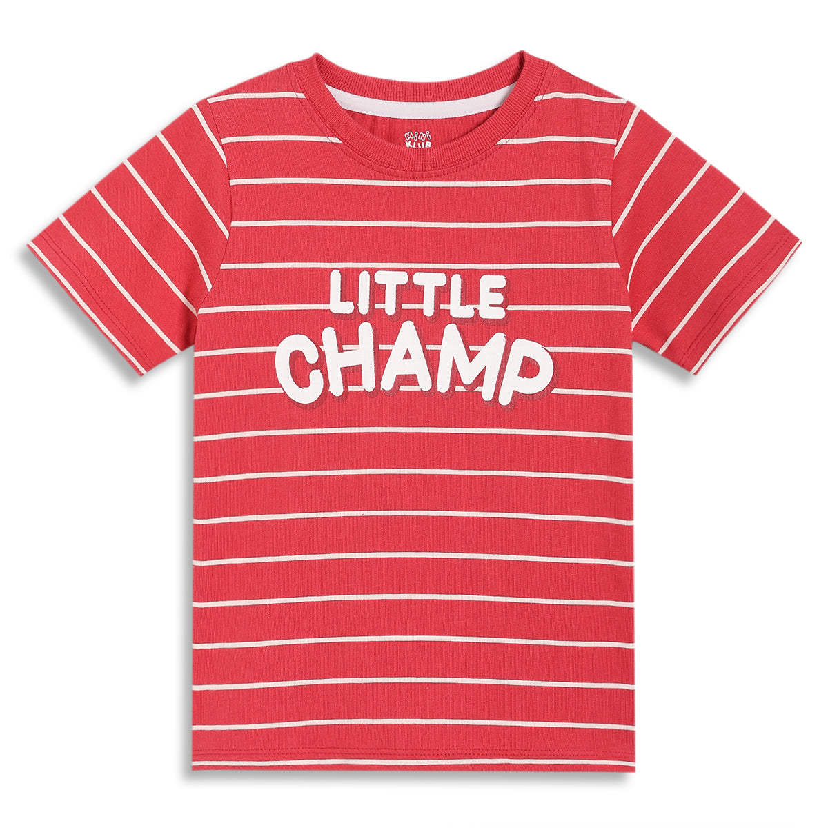 Kids Boys Striped T-Shirt with Slogan Print, Red and White