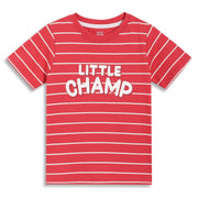 Kids Boys Striped T-Shirt with Slogan Print, Red and White