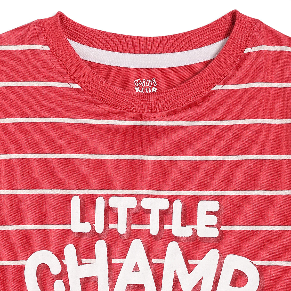 Kids Boys Striped T-Shirt with Slogan Print, Red and White