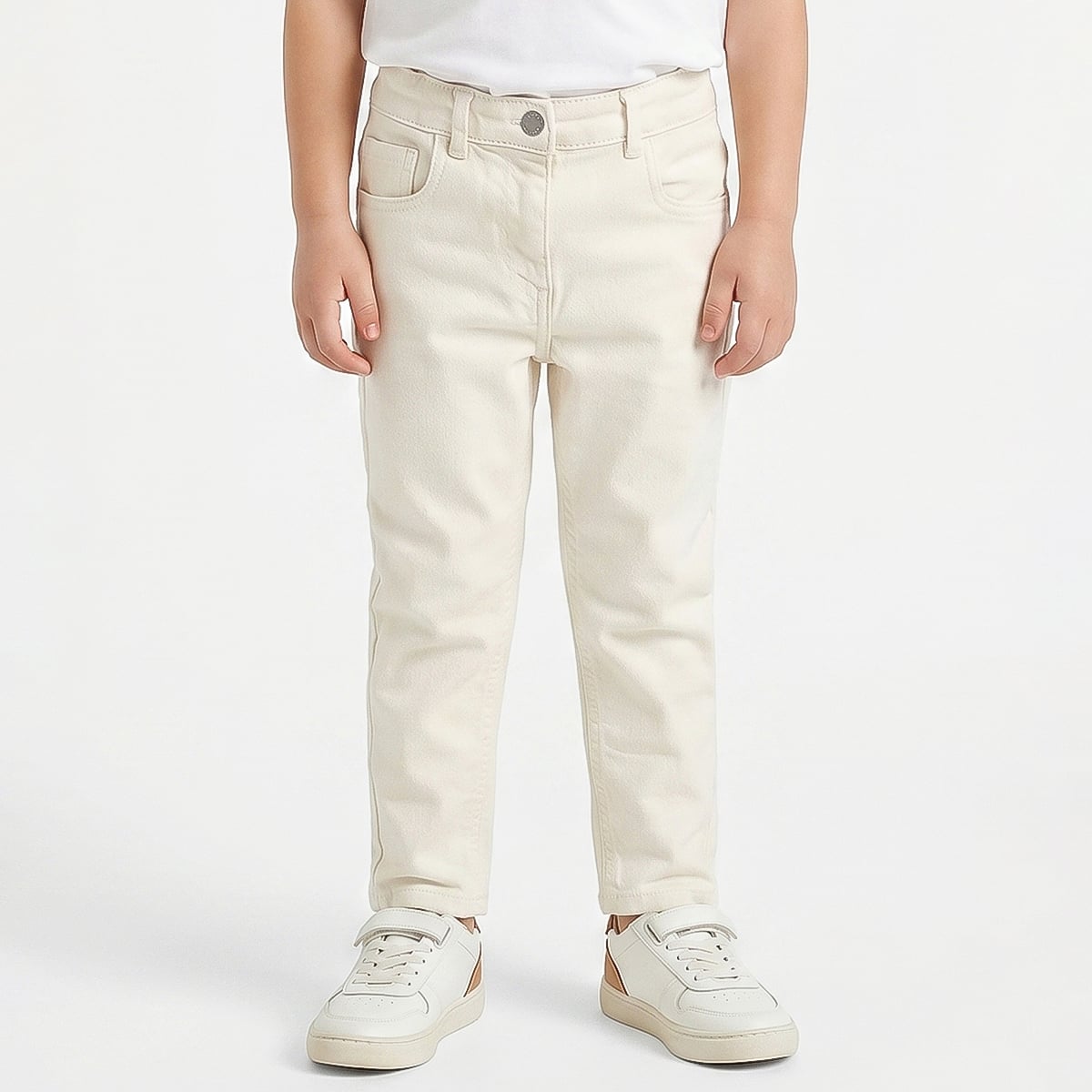 Girls Off White Denim Jeans Regular Fit Casual Kids Jeans