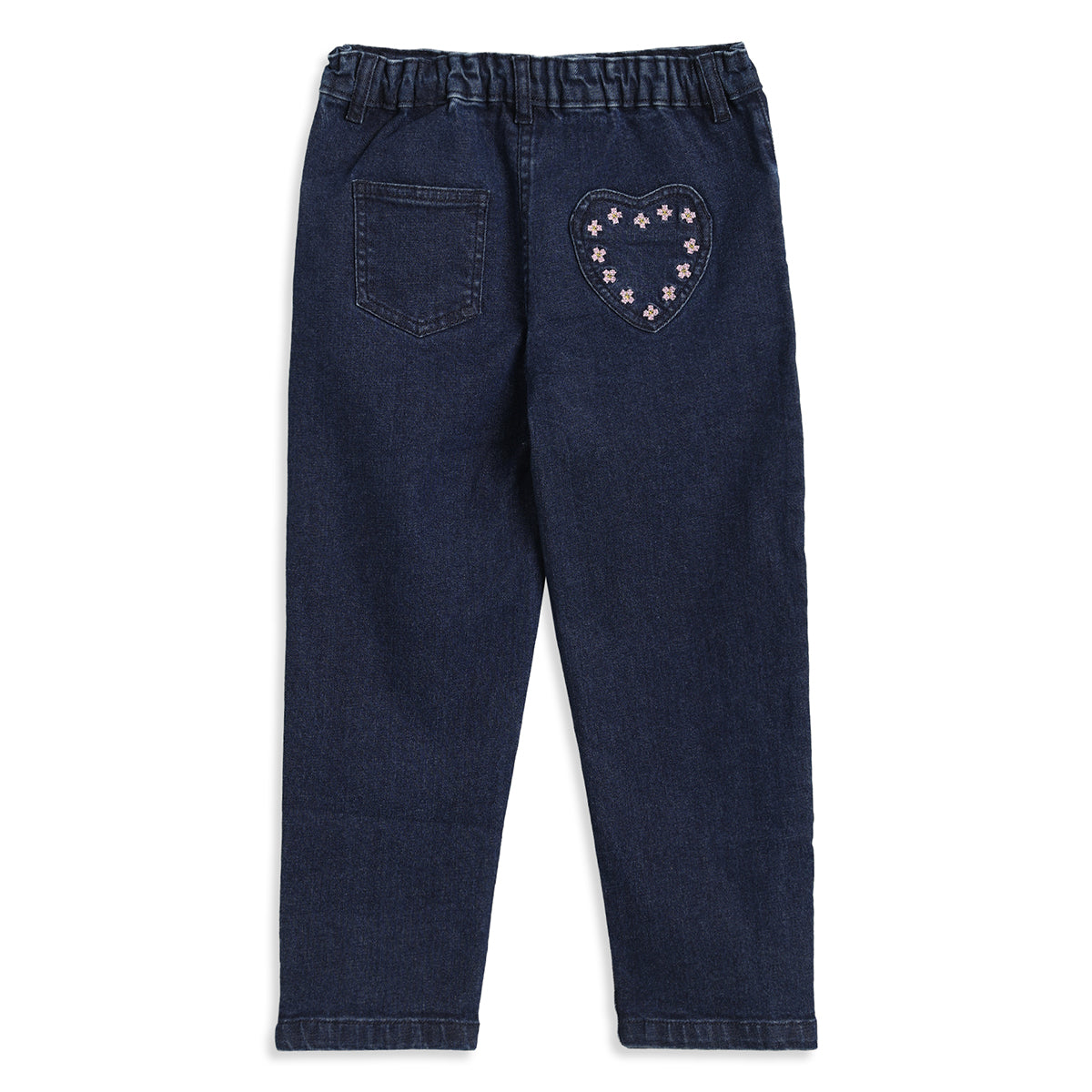 Girls Dark Blue Embroidered Heart Pocket Denim Jeans Regular Fit Casual Jeans