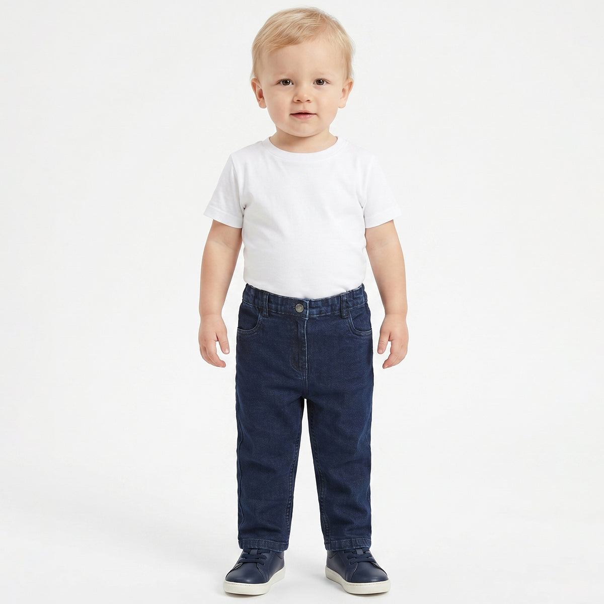Girls Dark Blue Embroidered Heart Pocket Denim Jeans Regular Fit Casual Jeans