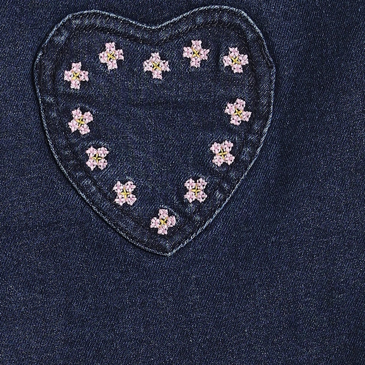 Girls Dark Blue Embroidered Heart Pocket Denim Jeans Regular Fit Casual Jeans