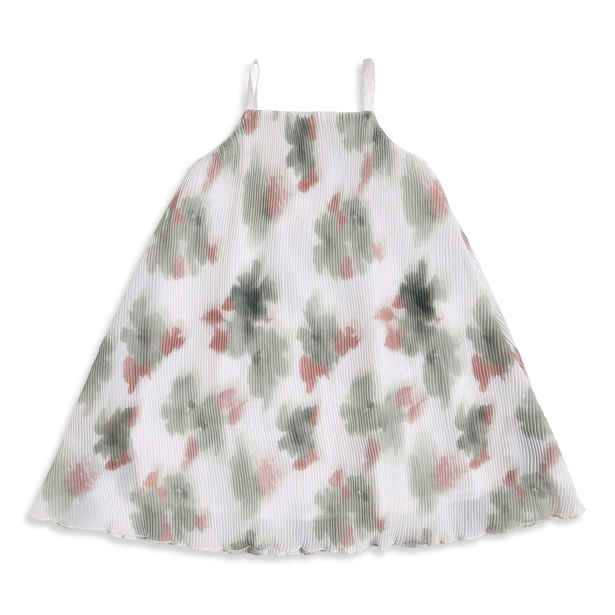 Baby Girls White Floral Print Pleated Sleeveless Knee Length Casual Dress