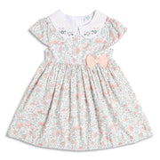 Baby Girls Floral Print Dress With Bow Detail, Pink And Mint Green