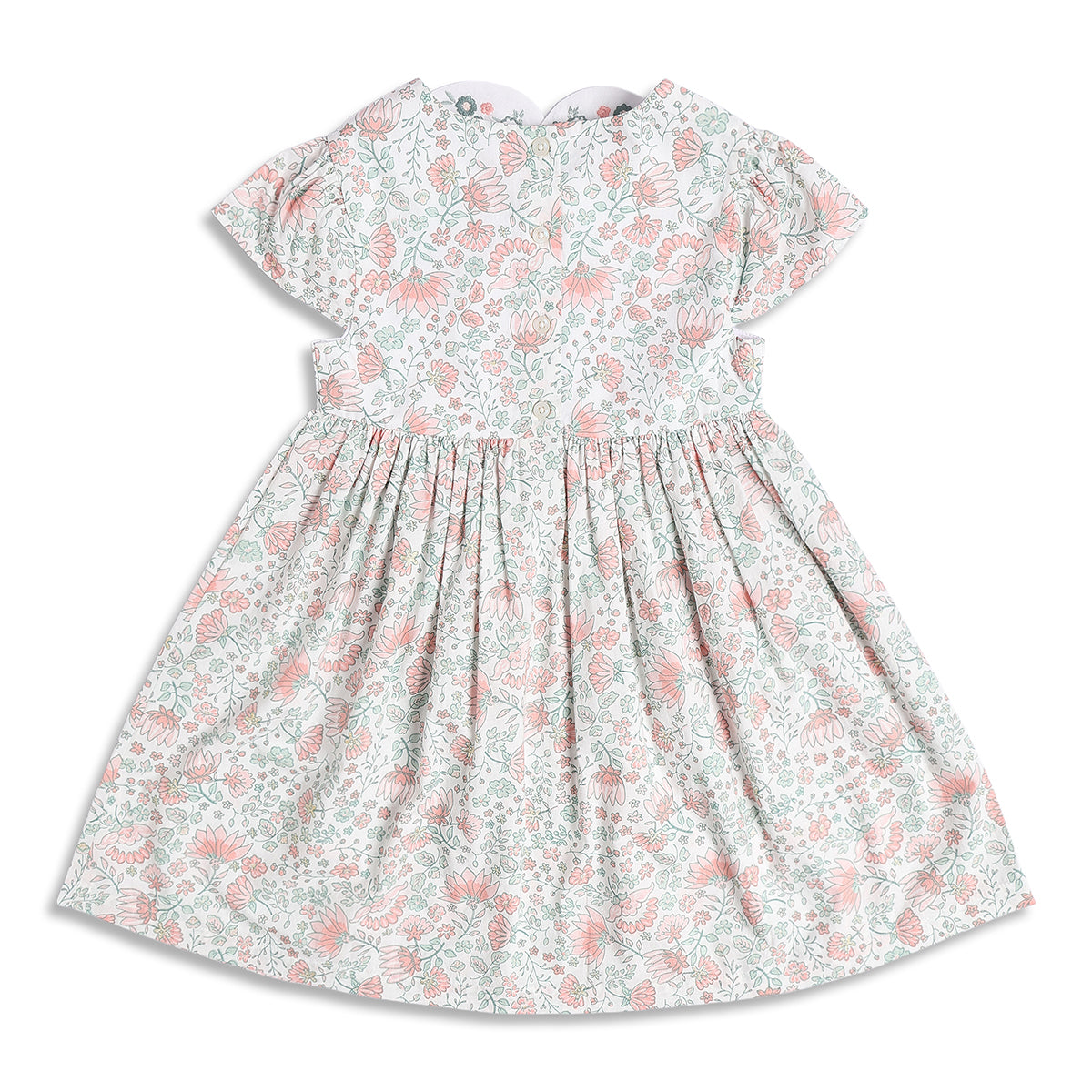 Baby Girls Floral Print Dress With Bow Detail, Pink And Mint Green
