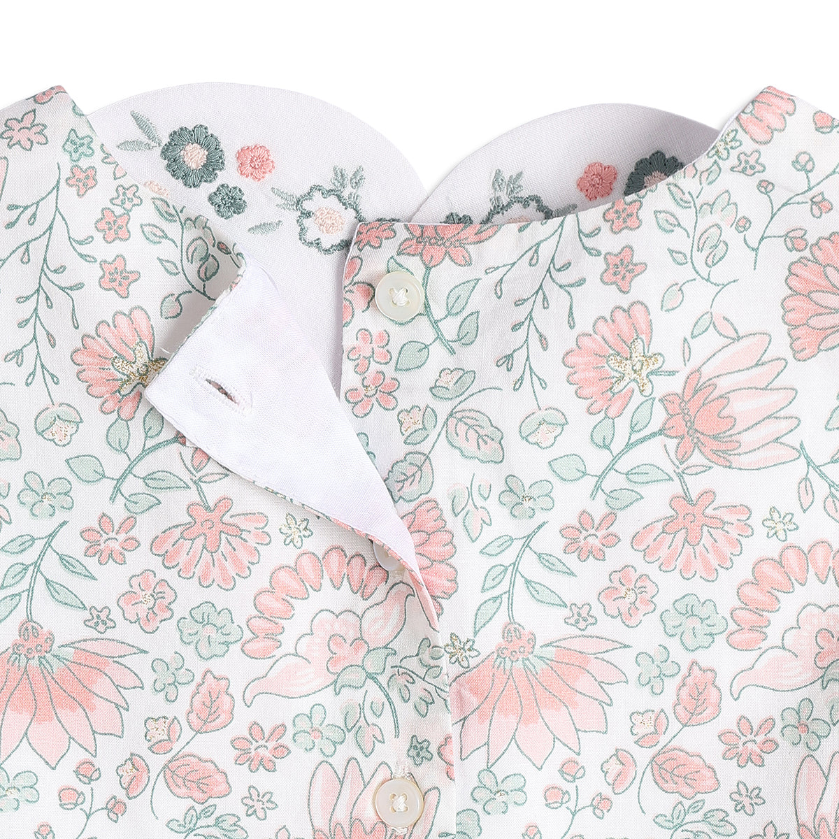 Baby Girls Floral Print Dress With Bow Detail, Pink And Mint Green