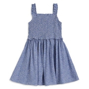 Girls Blue Cotton Printed Sleeveless Dress Regular Fit Casual Wear