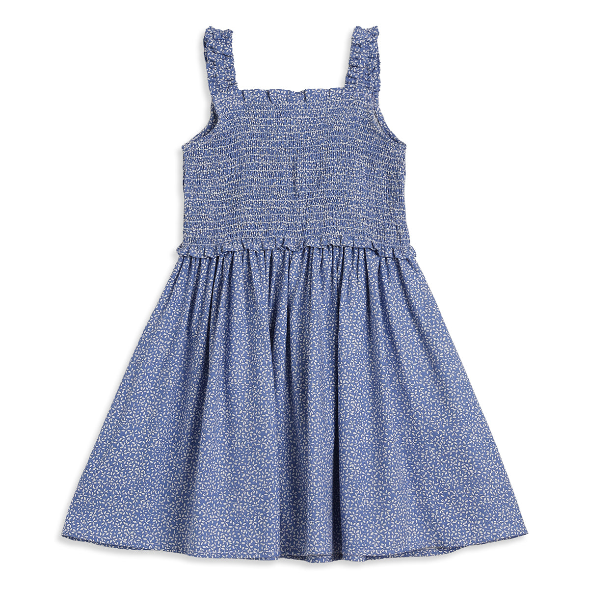 Girls Blue Cotton Printed Sleeveless Dress Regular Fit Casual Wear