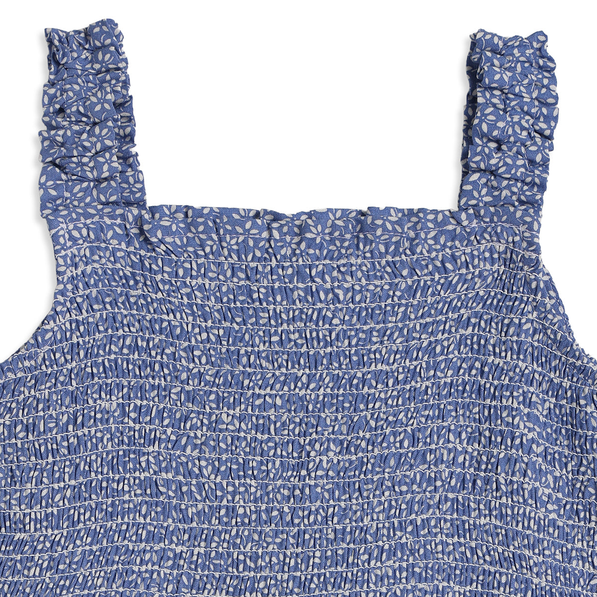 Girls Blue Cotton Printed Sleeveless Dress Regular Fit Casual Wear