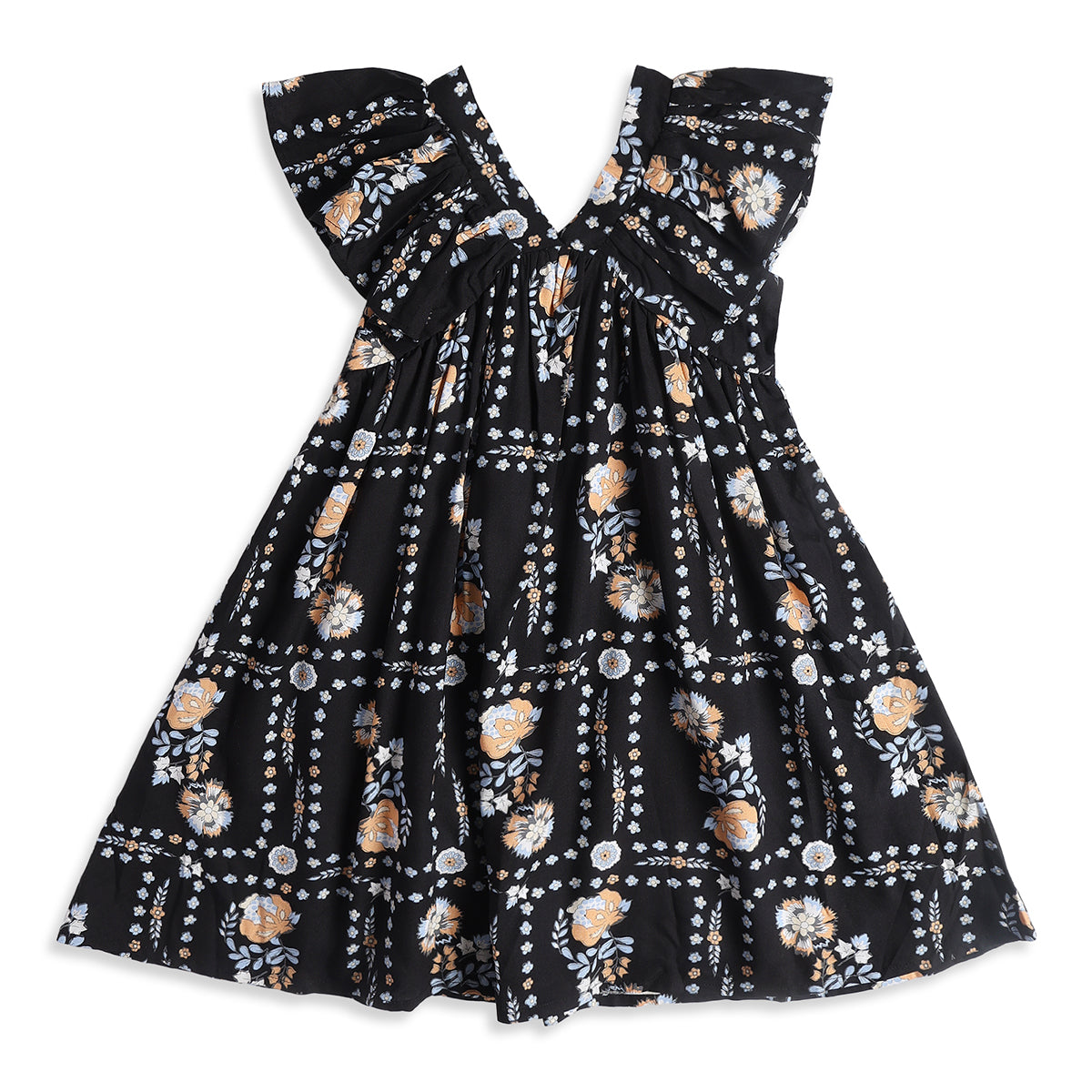 Baby Girls Black Floral Dress Black