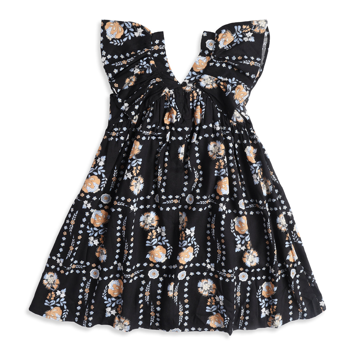 Baby Girls Black Floral Dress Black