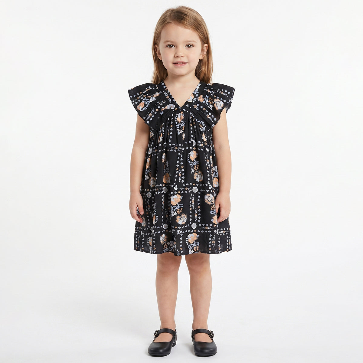 Baby Girls Black Floral Dress Black