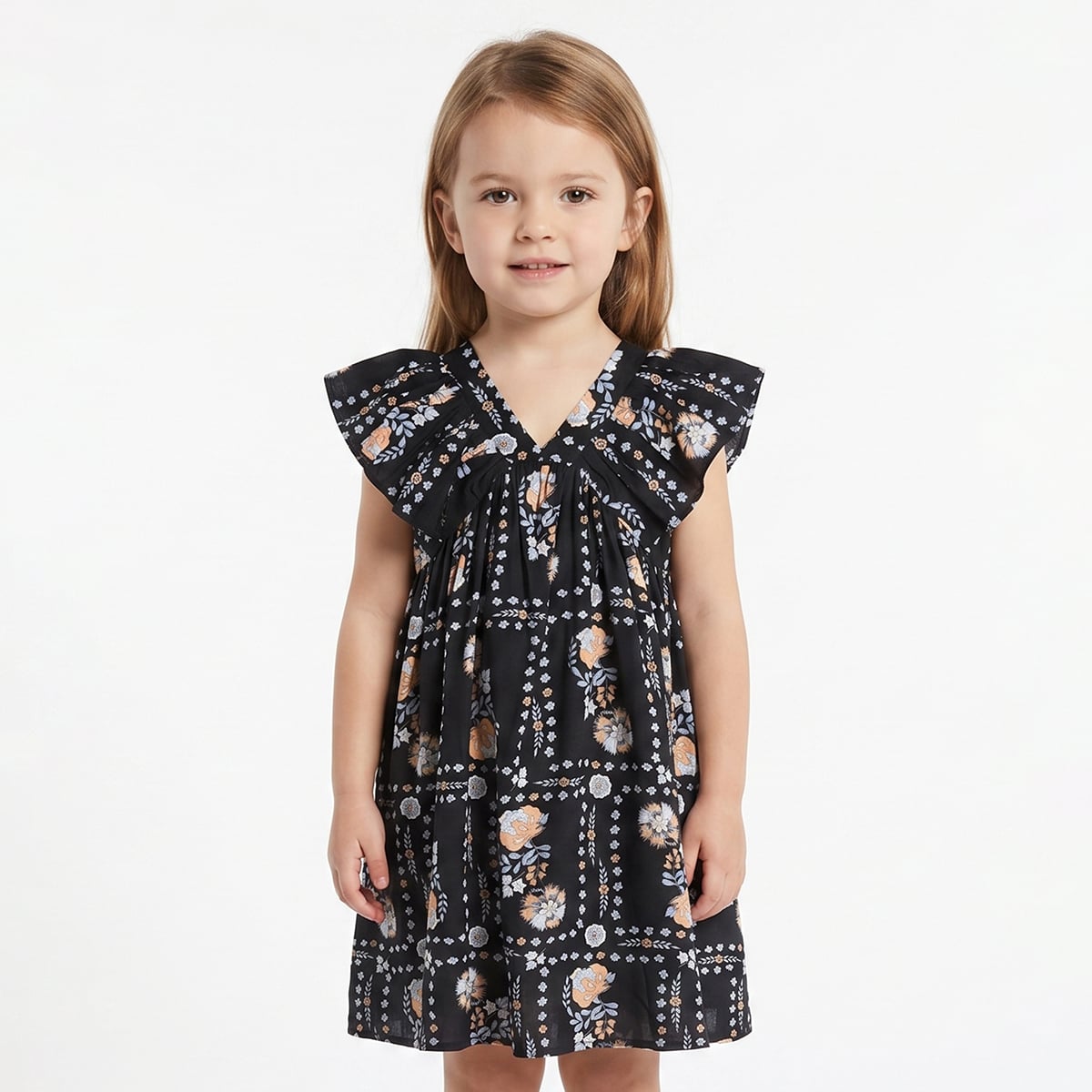 Baby Girls Black Floral Dress Black