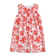 Baby Girls White & Coral Floral Print Sleeveless A-Line Casual Dress