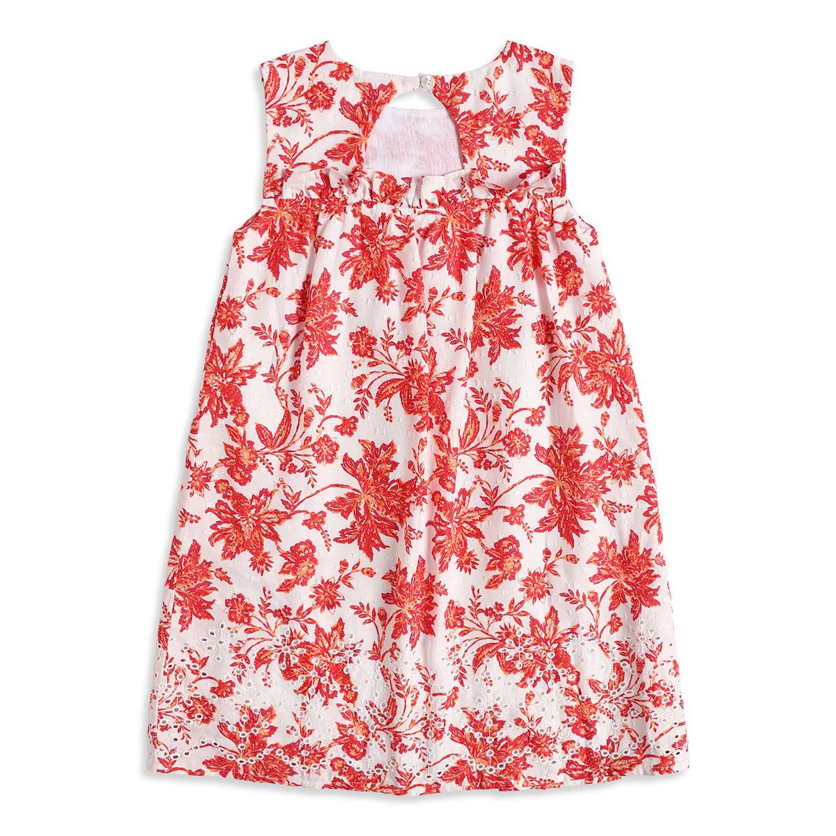 Baby Girls White & Coral Floral Print Sleeveless A-Line Casual Dress